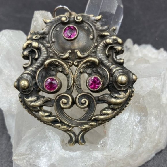 Antique Jewelry - Rare Antique Art Nouveau Willian Kerr Griffin Garnet Pendant